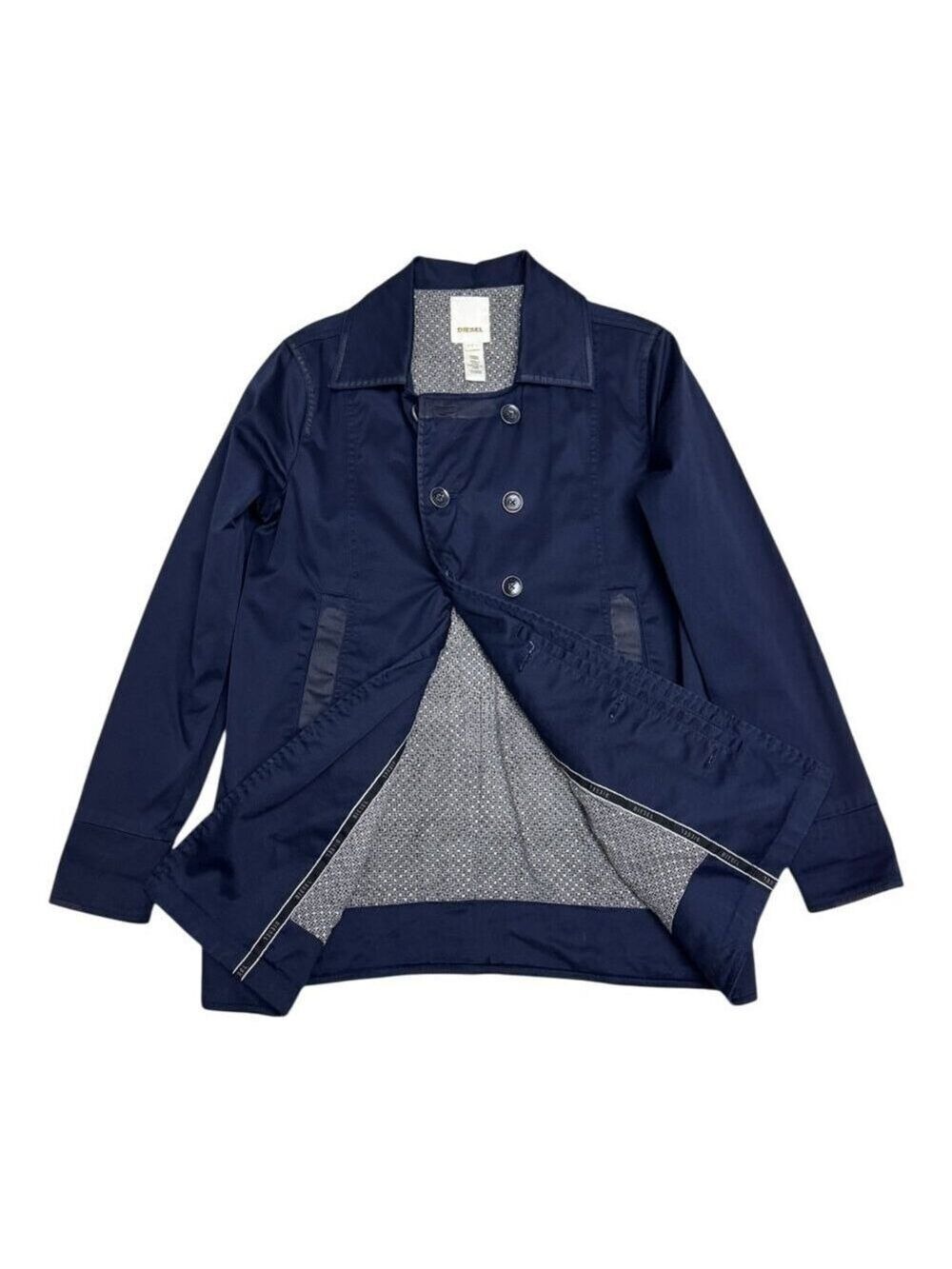 DIESEL Luxury Designer Navy Blue Cotton Light Trench Jacket Womens Large - Picture 2 of 10